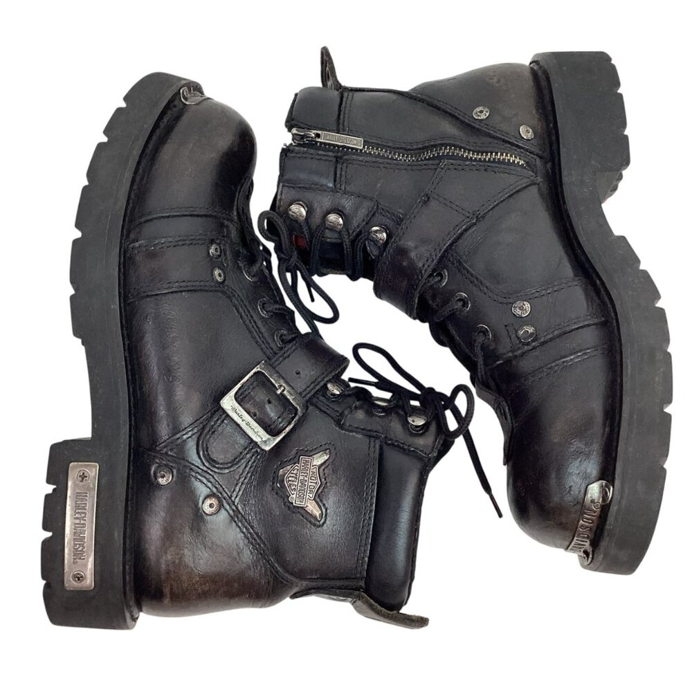 Harley-Davidson Leather Heavy Duty Motorcycle Boots Mens 9.5 Side Zip Black - Picture 4 of 14